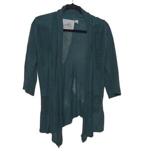 Angel Of The North Womens Cardigan Sweater Green Linen 3/4 Sleeve Petite MP